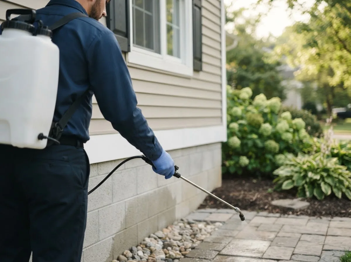 Pest control technician inspecting a home in Miltona, MN